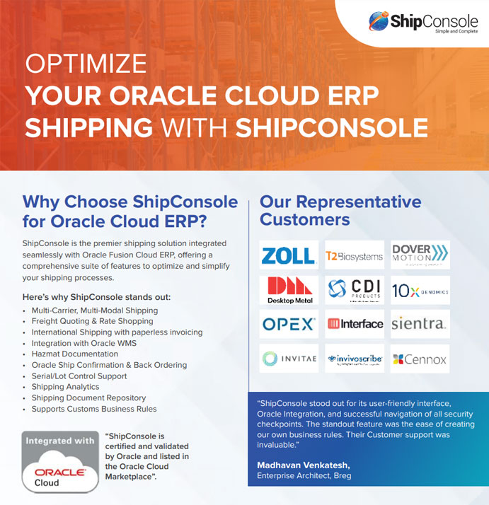 ShipConsole for Oracle ERP Cloud